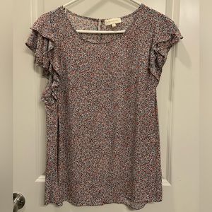Cynthia Rowley floral flutter sleeve blouse. Size L.